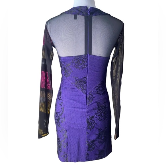 BCBGMAXAZRIA -Purple Black Lace Mesh Long Sleeve Bodycon Dress Size 10 - Picture 7 of 7